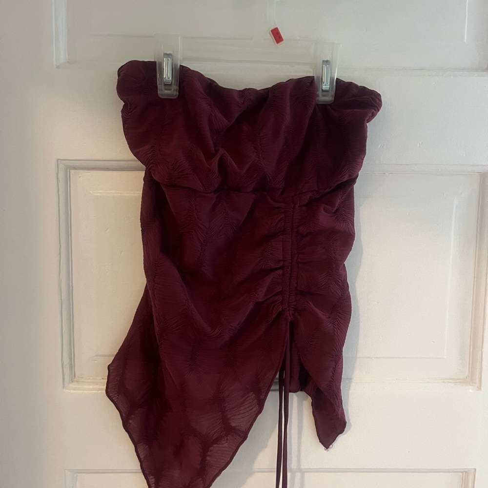 Silence + Noise Strapless Dress in Deep Burgundy